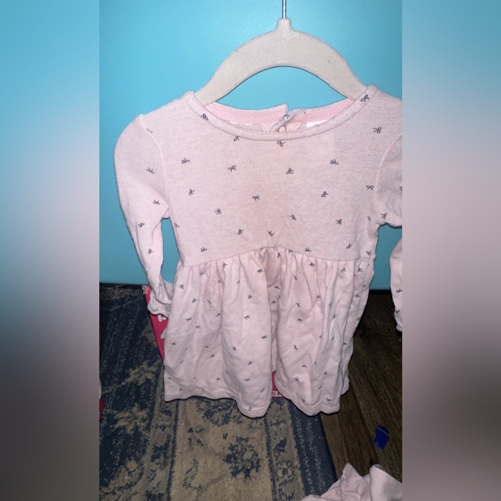 Pink Long Sleeve Dress with Bow Pattern